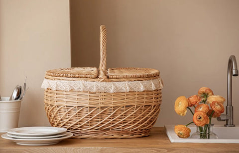 Extra Large Kitchen Storage Baskets, Picnic Storage Basket with Handle, Natural Hand-woven Wicker Storage Basket, Lovely Willow Weaving Baskets for Vegetable, Natural Fruit Storage Baskets-Grace Painting Crafts