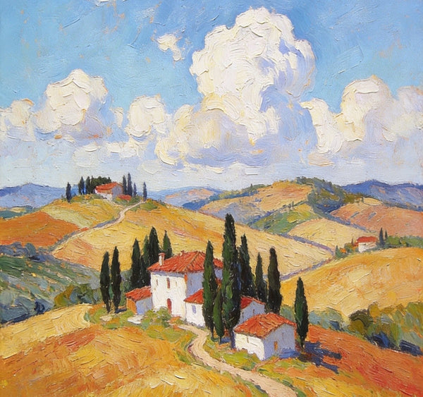 Landscape Oil Paintings, Tuscan Countryside Tranquility, Small Original Paintings, Canvas Paintings for Living Room, Hand Painted Canvas Art-Grace Painting Crafts