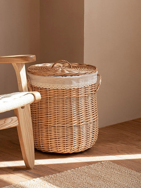 Hand-woven Wicker Storage Basket for Clothes, Large Round Storage Basket for Clothes, Willow Weaving Baskets for Clothes, Extra Large Kitchen Storage Baskets-Grace Painting Crafts