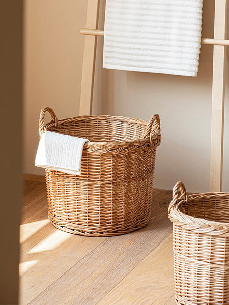 Round Storage Basket for Clothes, Natural Hand-woven Wicker Storage Basket for Clothes, Extra Large Kitchen Storage Baskets, Willow Weaving Baskets for Clothes-Grace Painting Crafts