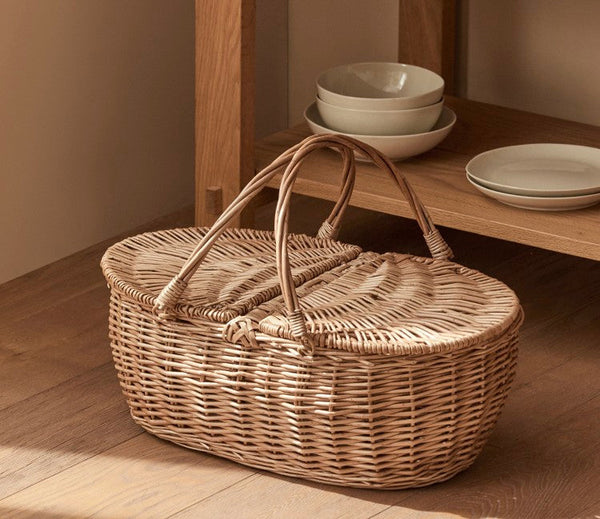 Extra Large Picnic Food Basket with Handle, Kitchen Storage Baskets, Natural Hand-woven Wicker Storage Basket, Lovely Willow Weaving Baskets for Vegetable, Natural Fruit Basket-Grace Painting Crafts