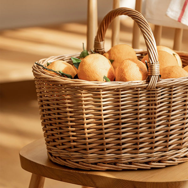 Small Picnic Storage Basket with Handle, Hand-woven Wicker Storage Basket, Willow Weaving Baskets for Vegetable, Natural Fruit Basket, Kitchen Storage Baskets-Grace Painting Crafts