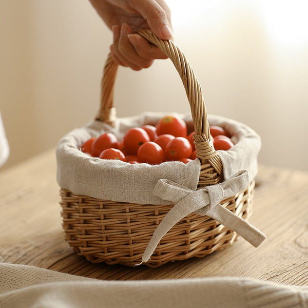Small Picnic Storage Basket with Handle, Hand-woven Wicker Storage Basket, Willow Weaving Baskets for Vegetable, Natural Fruit Basket, Kitchen Storage Baskets-Grace Painting Crafts