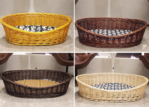Hand woven Rattan Cat Beds, Extra Large Natural Wicker Dog Bed with Washable Cushion for Indoor Cats and Dogs-Grace Painting Crafts