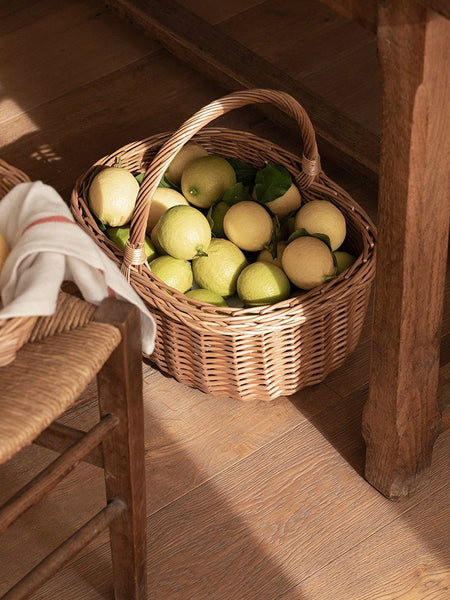 Lovely Willow Weaving Baskets for Vegetable, Large Picnic Food Basket with Handle, Natural Hand-woven Wicker Storage Basket, Natural Fruit Basket, Kitchen Storage Baskets-Grace Painting Crafts