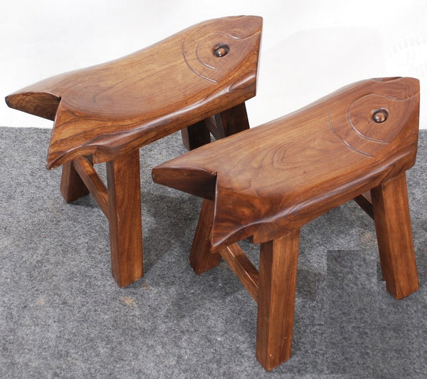 Solid Wood low Stool, Creative Shoe-changing Stool, Handmade Vintage Old Elm Wood Stool, Children's Wooden Stool, Sofa Stool, Dining Table Stool-Grace Painting Crafts