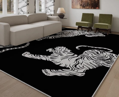 Tiger Black Contemporary Modern Rugs, Modern Rugs for Living Room, Abstract Contemporary Rugs Next to Bed, Modern Rugs for Dining Room-Grace Painting Crafts