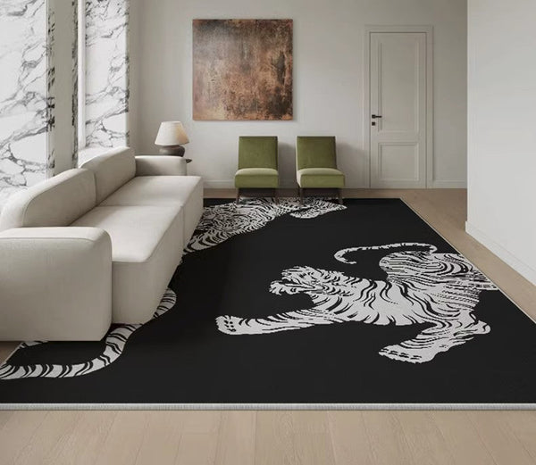 Tiger Black Contemporary Modern Rugs, Modern Rugs for Living Room, Abstract Contemporary Rugs Next to Bed, Modern Rugs for Dining Room-Grace Painting Crafts