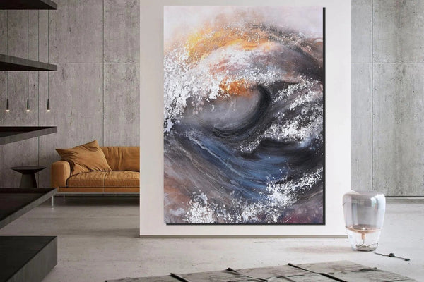 Living Room Modern Paintings, Big Wave Painting, Acrylic Canvas Paintings, Large Painting on Canvas, Modern Abstract Painting-Grace Painting Crafts