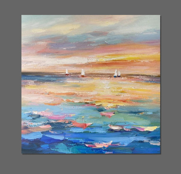 Abstract Landscape Wall Art for Bedroom, Sail Boat at Sea, Contemporary Modern Artwork, Large Modern Canvas Painting, Hand Painted Wall Art Painting-Grace Painting Crafts