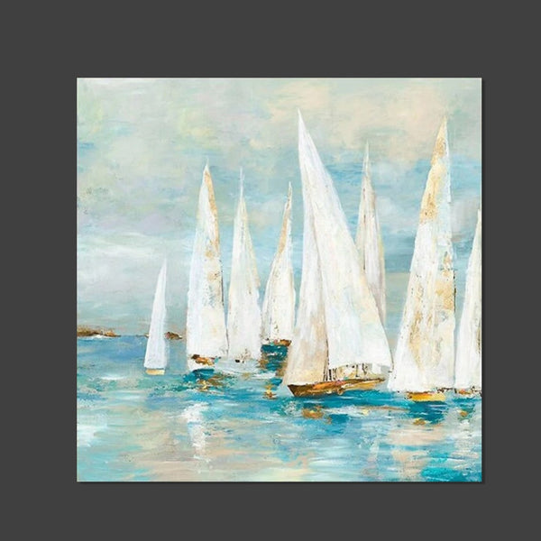 Sail Boat Painting, Hand Painted Abstract Painting, Abstract Landscape Painting, Extra Large Abstract Paintings on Canvas, Bedroom Wall Art Ideas-Grace Painting Crafts