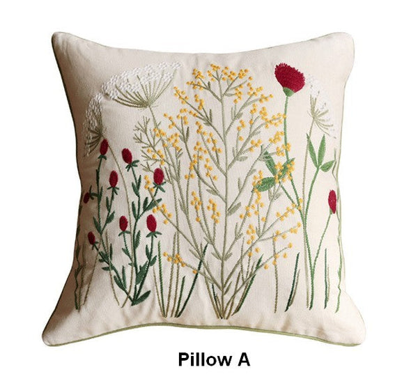 Decorative Pillows for Couch, Farmhouse Decorative Pillows for Sofa, Embroider Flower Cotton Pillow Covers, Spring Flower Decorative Pillows for Bedroom-Grace Painting Crafts
