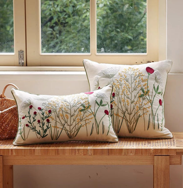 Decorative Pillows for Couch, Farmhouse Decorative Pillows for Sofa, Embroider Flower Cotton Pillow Covers, Spring Flower Decorative Pillows for Bedroom-Grace Painting Crafts