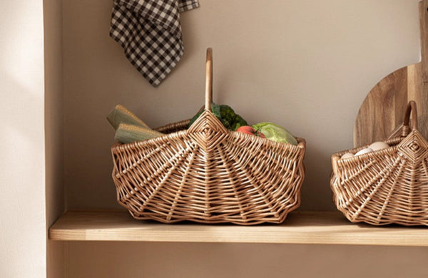 Large Picnic Food Basket with Handle, Natural Hand-woven Wicker Storage Basket, Lovely Willow Weaving Baskets for Vegetable, Natural Fruit Basket, Kitchen Storage Baskets-Grace Painting Crafts