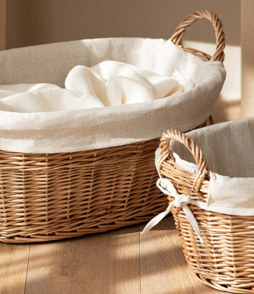 Large Kitchen Round Storage Baskets, Large Food Storage Basket with Handle, Natural Hand-woven Wicker Storage Basket for Clothes, Willow Weaving Baskets for Toys-Grace Painting Crafts