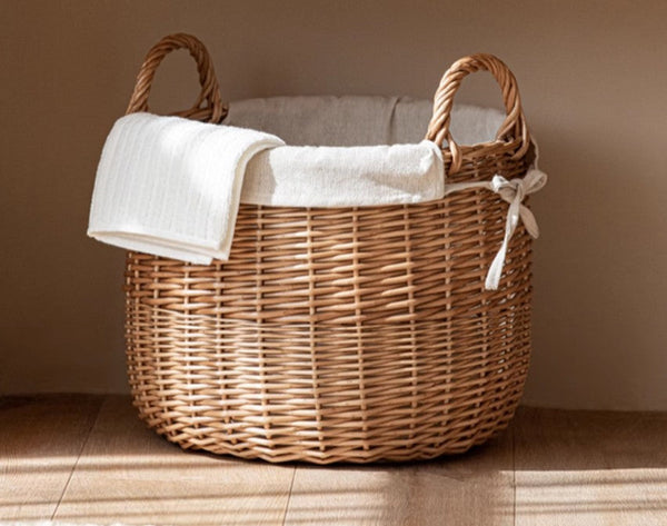 Large Round Storage Basket for Clothes, Natural Hand-woven Wicker Storage Basket for Clothes, Willow Weaving Baskets for Clothes, Extra Large Kitchen Storage Baskets-Grace Painting Crafts