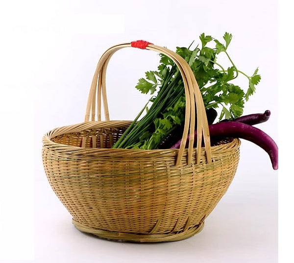 Picnic Food Basket with Handle, Large Natural Hand-woven Bamboo Basket, Natural Fruit Basket Lovely Bamboo Baskets for Vegetable, Kitchen Storage Baskets-Grace Painting Crafts