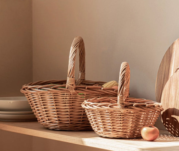 Large Picnic Food Basket with Handle, Lovely Willow Weaving Baskets for Vegetable, Natural Hand-woven Wicker Storage Basket, Natural Fruit Basket, Kitchen Storage Baskets-Grace Painting Crafts