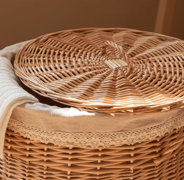 Hand-woven Wicker Storage Basket for Clothes, Large Round Storage Basket for Clothes, Willow Weaving Baskets for Clothes, Extra Large Kitchen Storage Baskets-Grace Painting Crafts
