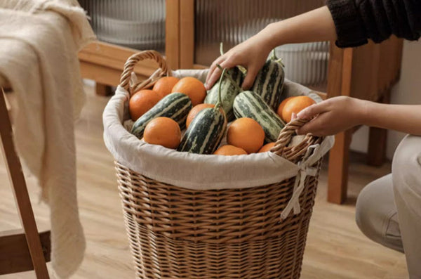 Large Food Storage Basket with Handle, Natural Hand-woven Wicker Storage Basket for Clothes, Willow Weaving Baskets for Clothes, Extra Large Kitchen Storage Baskets-Grace Painting Crafts