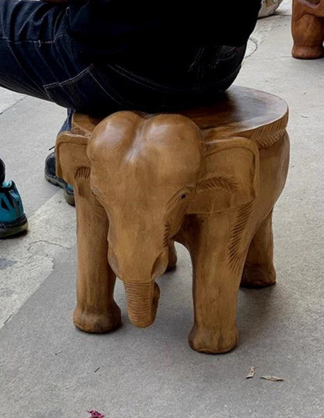 Elephant Sofa Stool, Dining Table Stool, Handmade Solid Wood low Stool, Elephant Wooden Stool, Creative Shoe-changing Stool-Grace Painting Crafts
