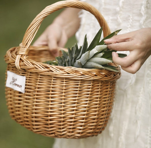 Hand-woven Wicker Storage Basket, Large Picnic Food Basket with Handle, Willow Weaving Baskets for Vegetable, Natural Fruit Basket, Kitchen Storage Baskets-Grace Painting Crafts