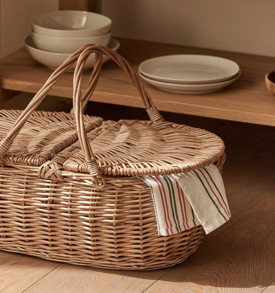 Extra Large Picnic Food Basket with Handle, Kitchen Storage Baskets, Natural Hand-woven Wicker Storage Basket, Lovely Willow Weaving Baskets for Vegetable, Natural Fruit Basket-Grace Painting Crafts