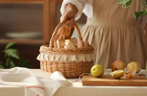 Storage Basket for Shelves, Picnic Storage Basket with Handle, Hand-woven Wicker Storage Basket, Natural Fruit Basket, Willow Weaving Baskets for Kitchen-Grace Painting Crafts