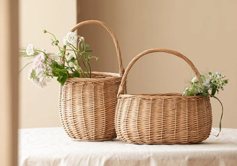 Wicker Storage Basket for Kitchen, Hand-woven Picnic Food Basket with Handle, Willow Weaving Baskets for Vegetable, Natural Fruit Basket, Storage Basket for Shelves-Grace Painting Crafts