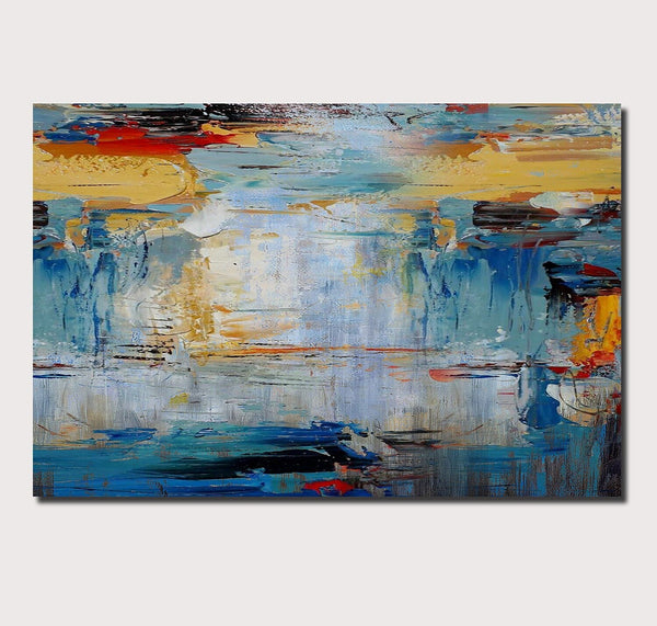 Acrylic Paintings for Living Room, Large Simple Modern Art, Blue Abstract Acrylic Painting, Contemporary Wall Art Paintings-Grace Painting Crafts