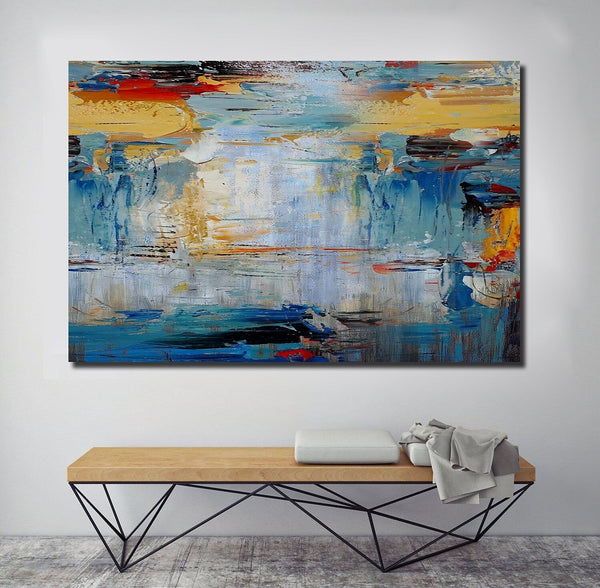 Acrylic Paintings for Living Room, Large Simple Modern Art, Blue Abstract Acrylic Painting, Contemporary Wall Art Paintings-Grace Painting Crafts