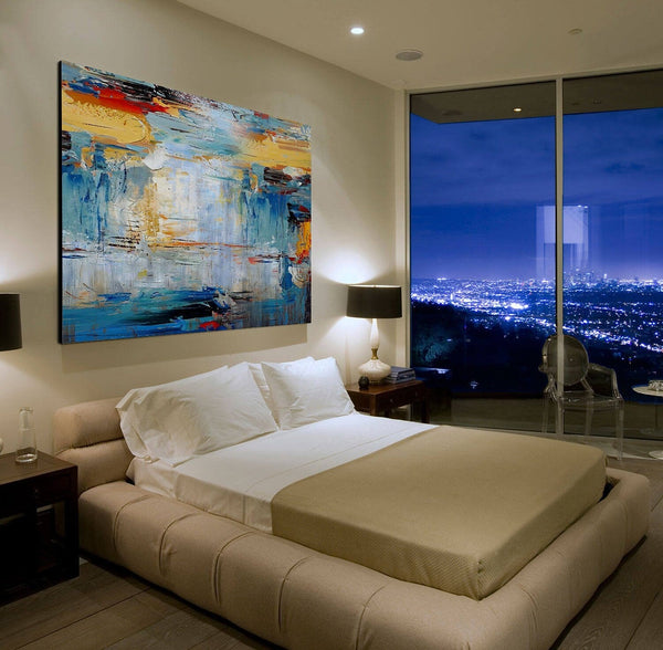 Acrylic Paintings for Living Room, Large Simple Modern Art, Blue Abstract Acrylic Painting, Contemporary Wall Art Paintings-Grace Painting Crafts