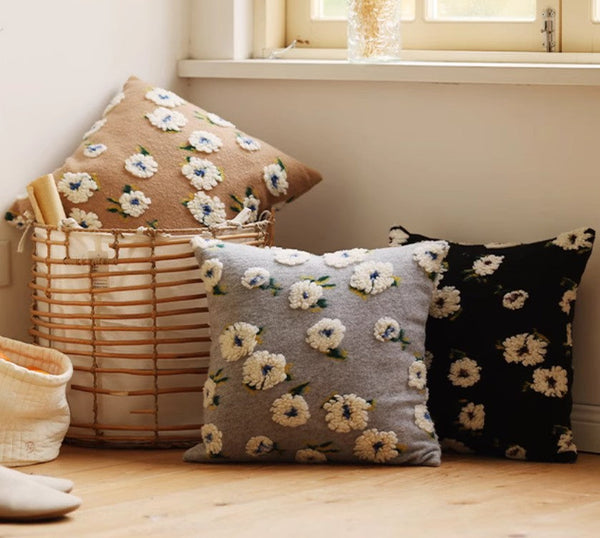 Contemporary Modern Sofa Pillows, Square Modern Throw Pillows for Couch, Flower Decorative Pillow Covers, Decorative Pillows for Bedroom-Grace Painting Crafts