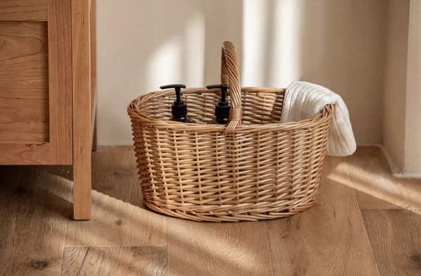 Small Picnic Storage Basket with Handle, Hand-woven Wicker Storage Basket, Willow Weaving Baskets for Vegetable, Natural Fruit Basket, Kitchen Storage Baskets-Grace Painting Crafts