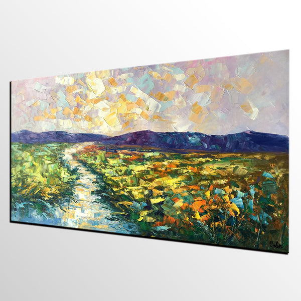 Mountain River Painting, Canvas Oil Paintings, Bedroom Wall Art Paintings, Custom Large Original Oil Painting-Grace Painting Crafts