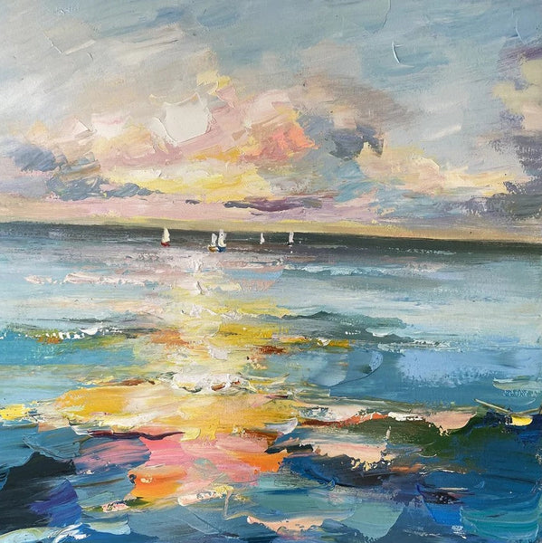 Sail Boat at Sea, Contemporary Modern Artwork, Abstract Landscape Wall Art for Bedroom, Large Modern Canvas Painting, Hand Painted Wall Art Painting-Grace Painting Crafts