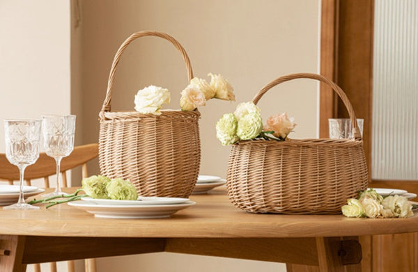 Wicker Storage Basket for Kitchen, Hand-woven Picnic Food Basket with Handle, Willow Weaving Baskets for Vegetable, Natural Fruit Basket, Storage Basket for Shelves-Grace Painting Crafts