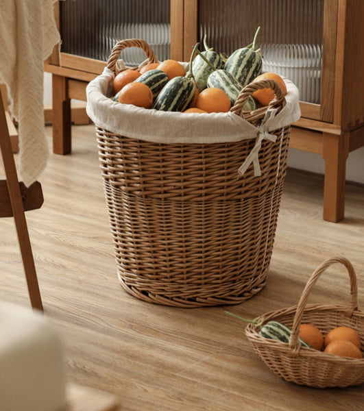 Large Food Storage Basket with Handle, Natural Hand-woven Wicker Storage Basket for Clothes, Willow Weaving Baskets for Clothes, Extra Large Kitchen Storage Baskets-Grace Painting Crafts