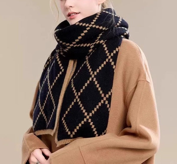 Elegant Wool Scarves, Black Brown Warm Winter Scarf, Winter Wool Scarf, Soft Cashmere Scarf for Women, Cold Weather Scarf, Fashion Scarf, Christmas Gifts for Her, Holiday Scarf-Grace Painting Crafts