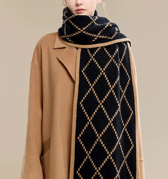 Elegant Wool Scarves, Black Brown Warm Winter Scarf, Winter Wool Scarf, Soft Cashmere Scarf for Women, Cold Weather Scarf, Fashion Scarf, Christmas Gifts for Her, Holiday Scarf-Grace Painting Crafts