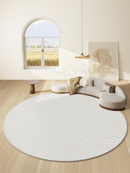 Abstract Contemporary Round Rugs for Dining Room, Geometric Modern Rug Ideas for Living Room, Soft Modern Rugs for Dining Room, Circular Modern Rugs for Bathroom-Grace Painting Crafts