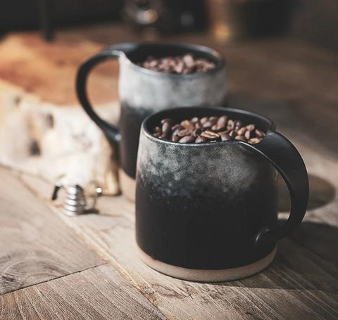 Black Pottery Coffee Cup, Ceramic Coffee Mug, Latte Coffee Cup, Handmade Coffee Cup, Large Tea Cup-Grace Painting Crafts