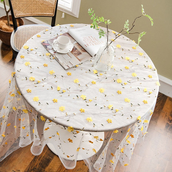 Yellow Flower Lace Tablecloths, Extra Large Rectangular Tablecloth for Oval Table, Lace Embroidered Table Covers, Rectangular Table Covers for Coffee Table-Grace Painting Crafts