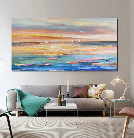 Oversized Canvas Painting for Sale, Simple Painting Ideas for Dining Room, Acrylic Painting on Canvas, Modern Acrylic Canvas Painting, Sail Boat Paintings-Grace Painting Crafts