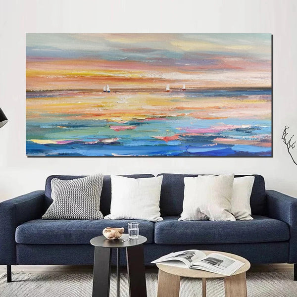 Oversized Canvas Painting for Sale, Simple Painting Ideas for Dining Room, Acrylic Painting on Canvas, Modern Acrylic Canvas Painting, Sail Boat Paintings-Grace Painting Crafts