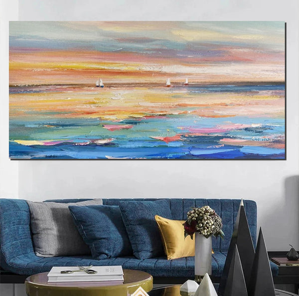 Oversized Canvas Painting for Sale, Simple Painting Ideas for Dining Room, Acrylic Painting on Canvas, Modern Acrylic Canvas Painting, Sail Boat Paintings-Grace Painting Crafts