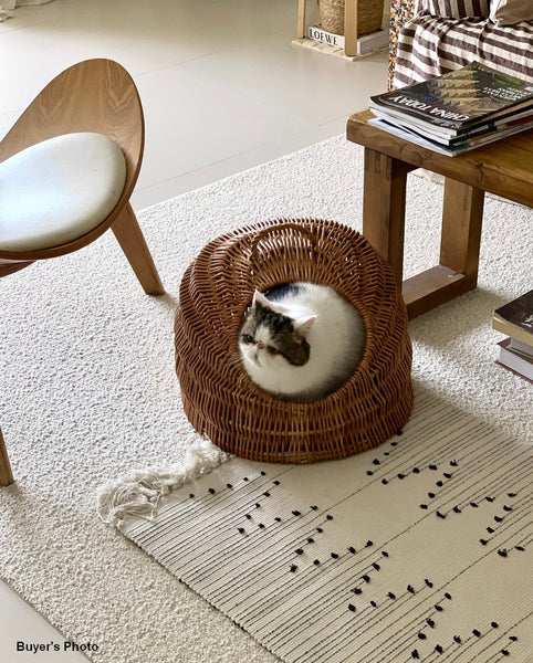 Indoor Cat Bed, Natural Wicker Cat House Basket with Washable Cushion for Indoor Cats and Dogs-Grace Painting Crafts