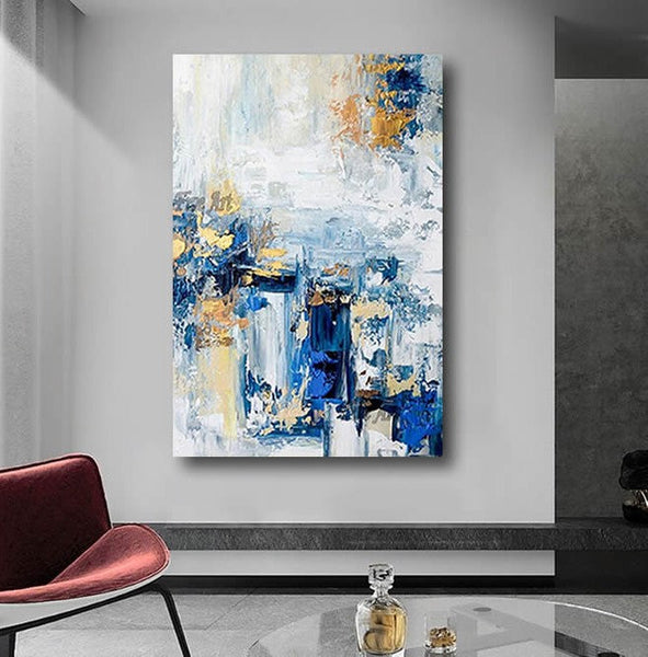 Modern Paintings for Living Room, Modern Abstract Art, Blue Abstract Acrylic Painting, Simple Modern Art-Grace Painting Crafts