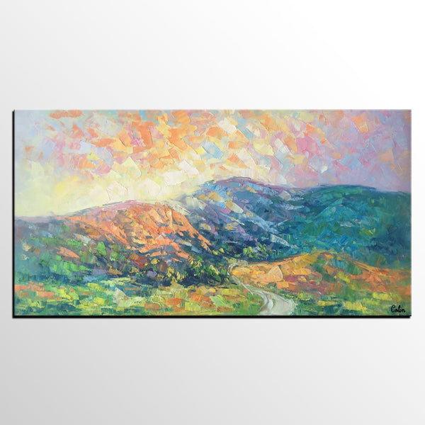 Mountain Landscape Painting, Spring Mountain Painting, Custom Canvas Painting for Sale, Original Paintings for Sale, Oil Painting on Canvas-Grace Painting Crafts