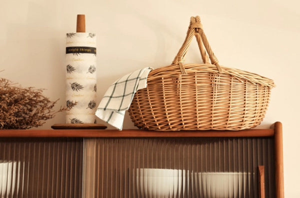 Large Kitchen Storage Baskets, Picnic Storage Basket with Handle, Hand-woven Wicker Storage Basket, Willow Weaving Baskets for Vegetable, Natural Fruit Basket-Grace Painting Crafts